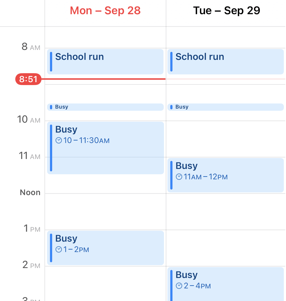 Copied events on an iPhone, in the iOS Calendar app